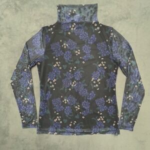 Sheer Floral Turtleneck Long Sleeve Mesh Top Women's
